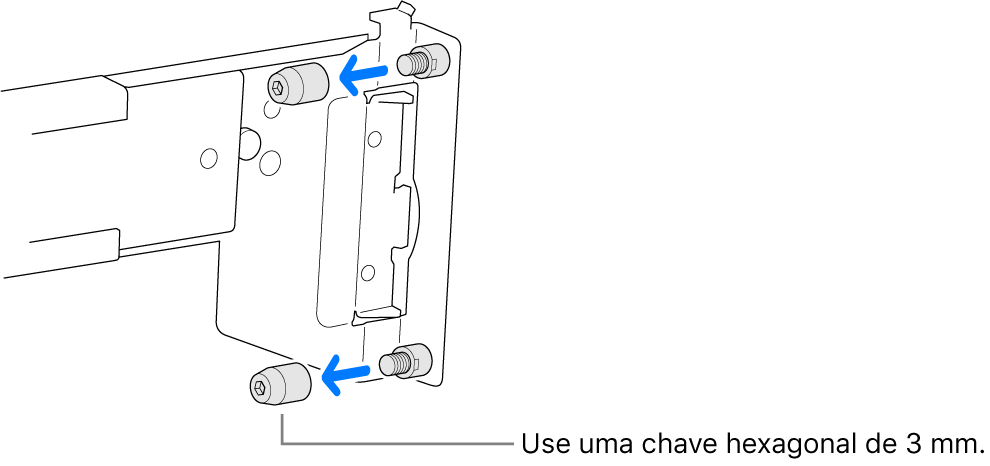 Uma calha de montagem que encaixa num suporte com orifícios redondos.