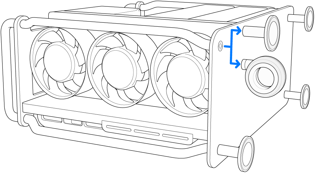 Bánh xe hoặc chân đang được tháo khỏi Mac Pro.