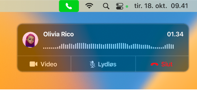 En del af en Mac-skærm med notifikationsvinduet om opkald.