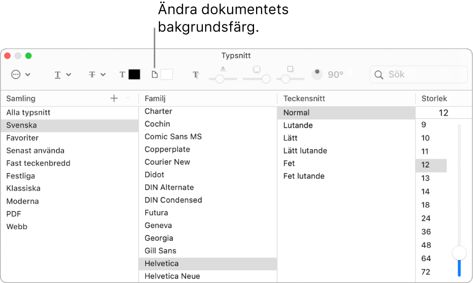 Byt bakgrundsfärg i dokumentet.