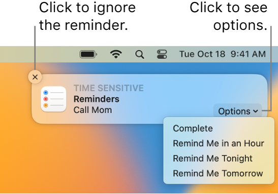 A reminder notification with Complete and Later buttons.