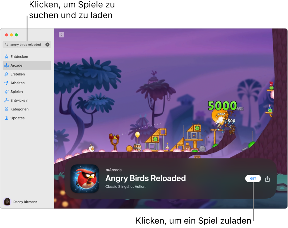 Die Hauptseite von Apple Arcade Rechts wird ein beliebtes Spiel angezeigt.