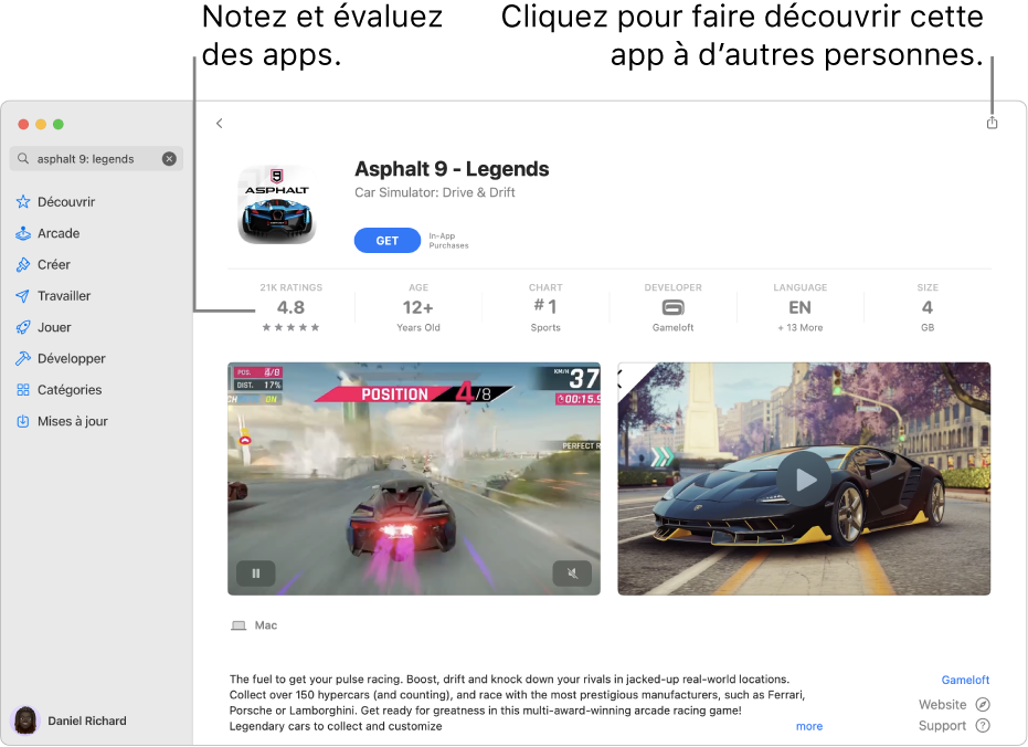 Notes des clients pour une app de l’App Store.