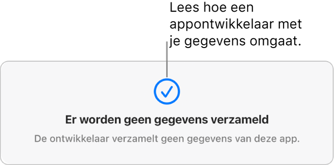 Een deel van de hoofdpagina van de Mac App Store met het privacybeleid van de ontwikkelaar van de geselecteerde app.