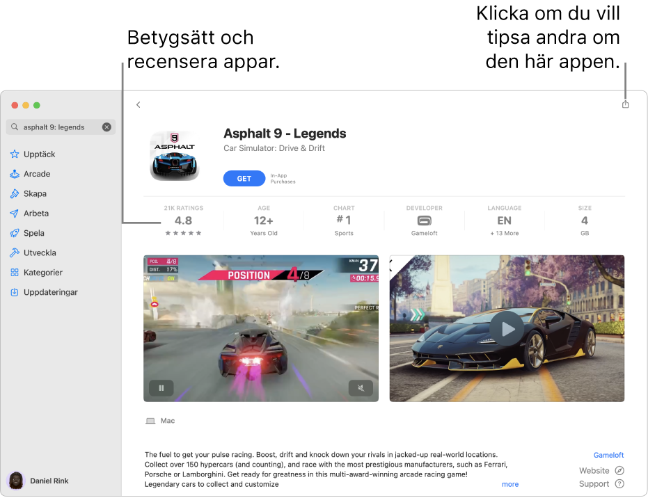 Kundbetyg för en app i App Store.