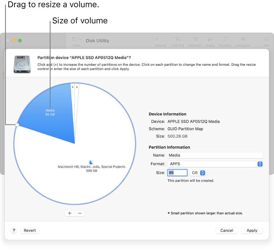 The Partitions window showing a physical disk with several partitions.