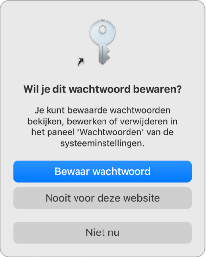Dialoogvenster met de vraag of je je wachtwoord wilt bewaren.