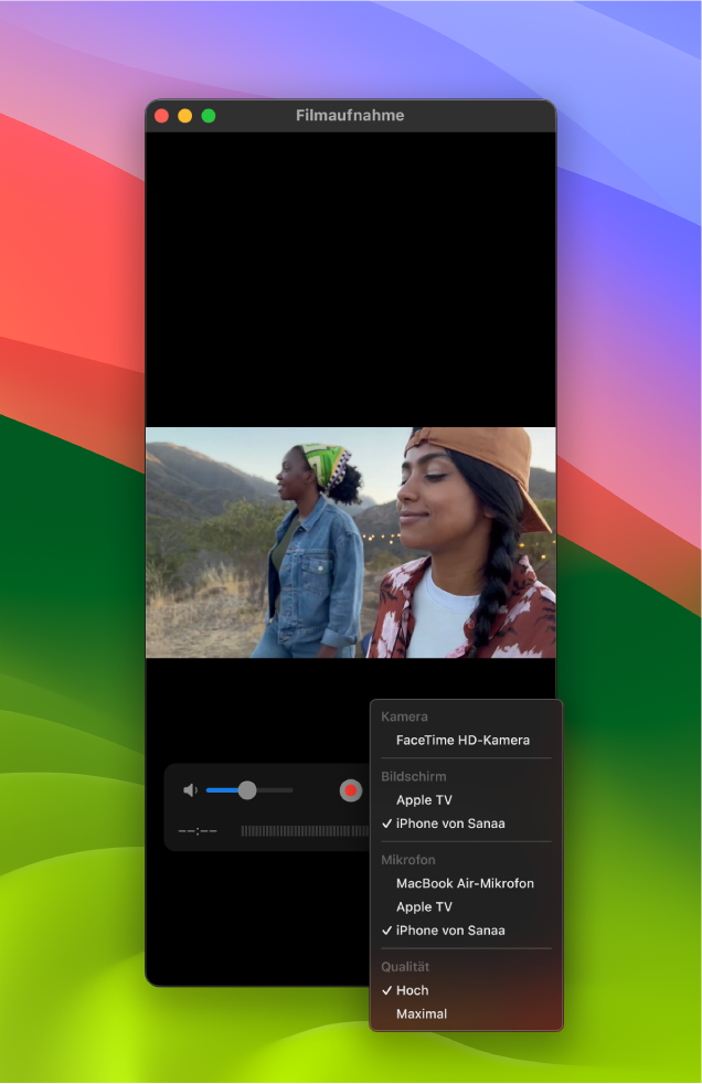 Das Fenster „QuickTime Player“ auf dem Mac bei einer Aufnahme mit einem iPhone