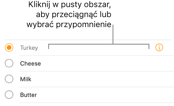 Kliknij w pusty obszar po prawej stronie nazwy przypomnienia, aby zaznaczyć to przypomnienie.