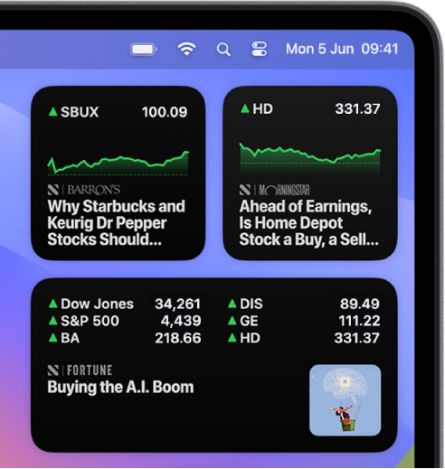 Three Stocks widgets.