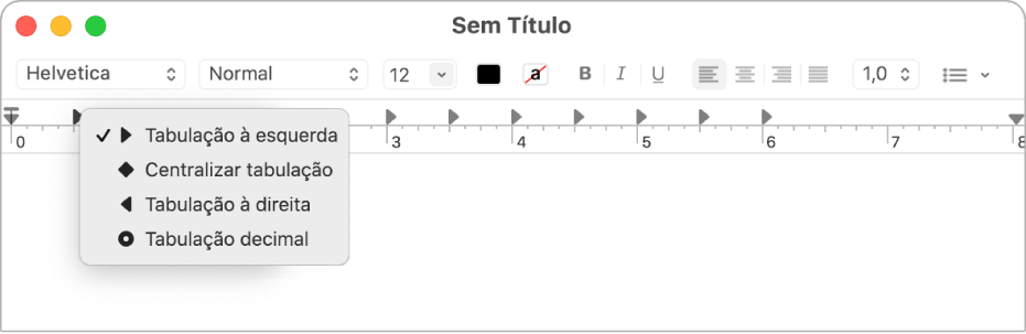 Régua mostrando as opções de tabulação.