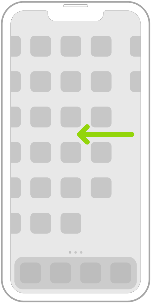 Illustration affichant un geste de balayage vers la gauche pour parcourir les apps sur les autres pages de l’écran d’accueil.