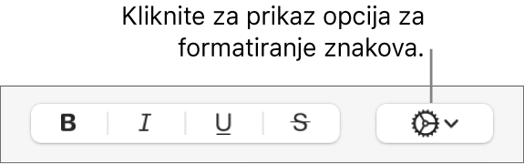 Skočni izbornik Više opcija teksta s desne strane tipku za podebljanje, kurziv, podcrtavanje i precrtavanje.