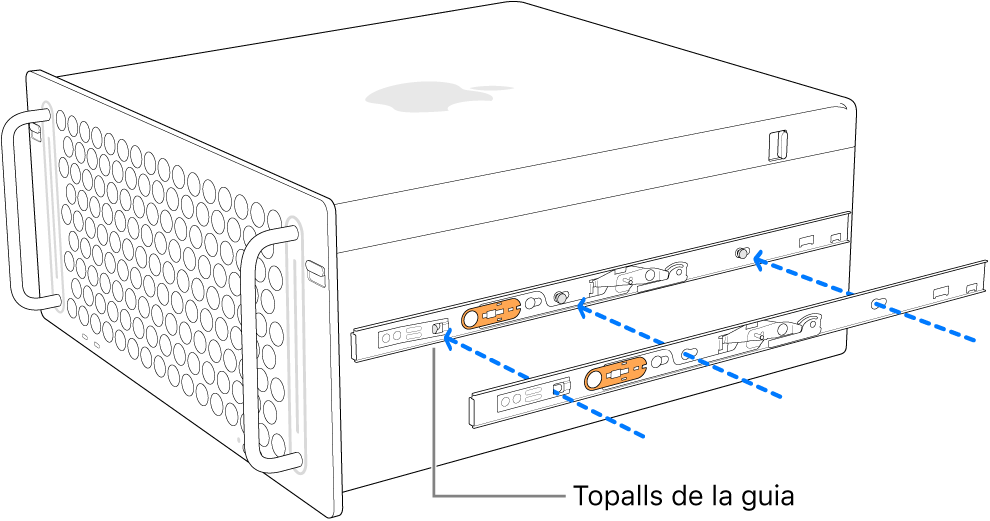 S’està muntant una guia interna al lateral del Mac Pro.