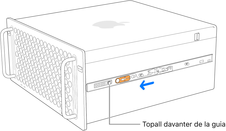 Es fa lliscar cap endavant la guia del Mac Pro, que queda fixada al seu lloc.