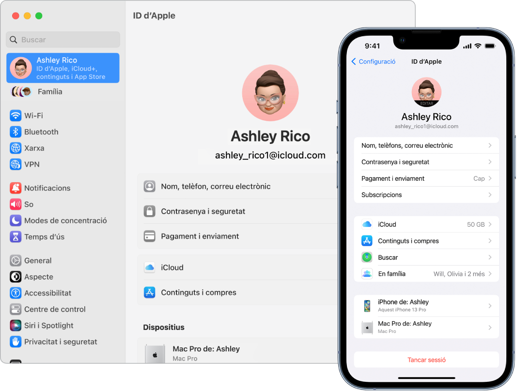 Configuració de l’iCloud en un iPhone i al Mac.