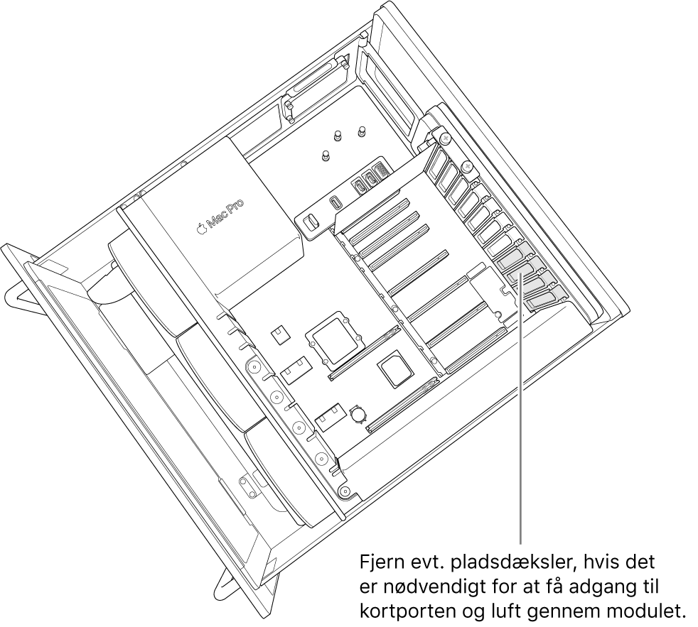 Fjern efter behov dækslerne foran pladserne for at få adgang til kortpladserne og sikre luftgennemstrømning i modulet.