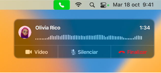 Parte de una pantalla de Mac que muestra la ventana de notificación de llamadas.