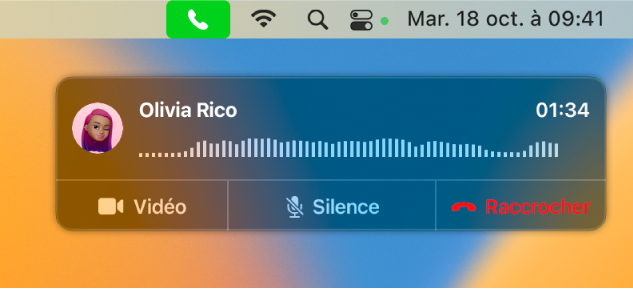 Écran partiel de Mac montrant la fenêtre de notification d’appel.
