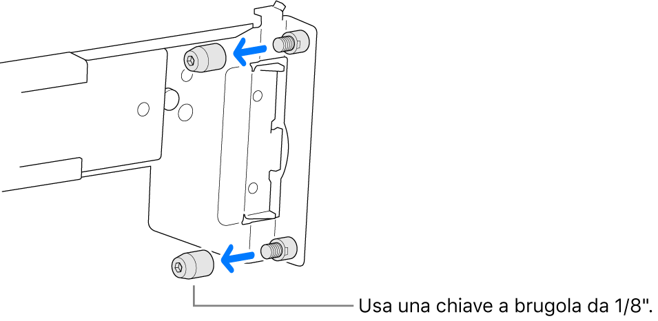 Gruppo guida che si adatta a un rack con fori a sezione rotonda.