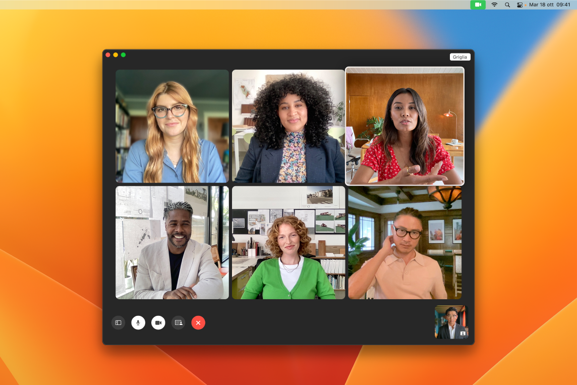 Una finestra di FaceTime con un gruppo di utenti invitati.