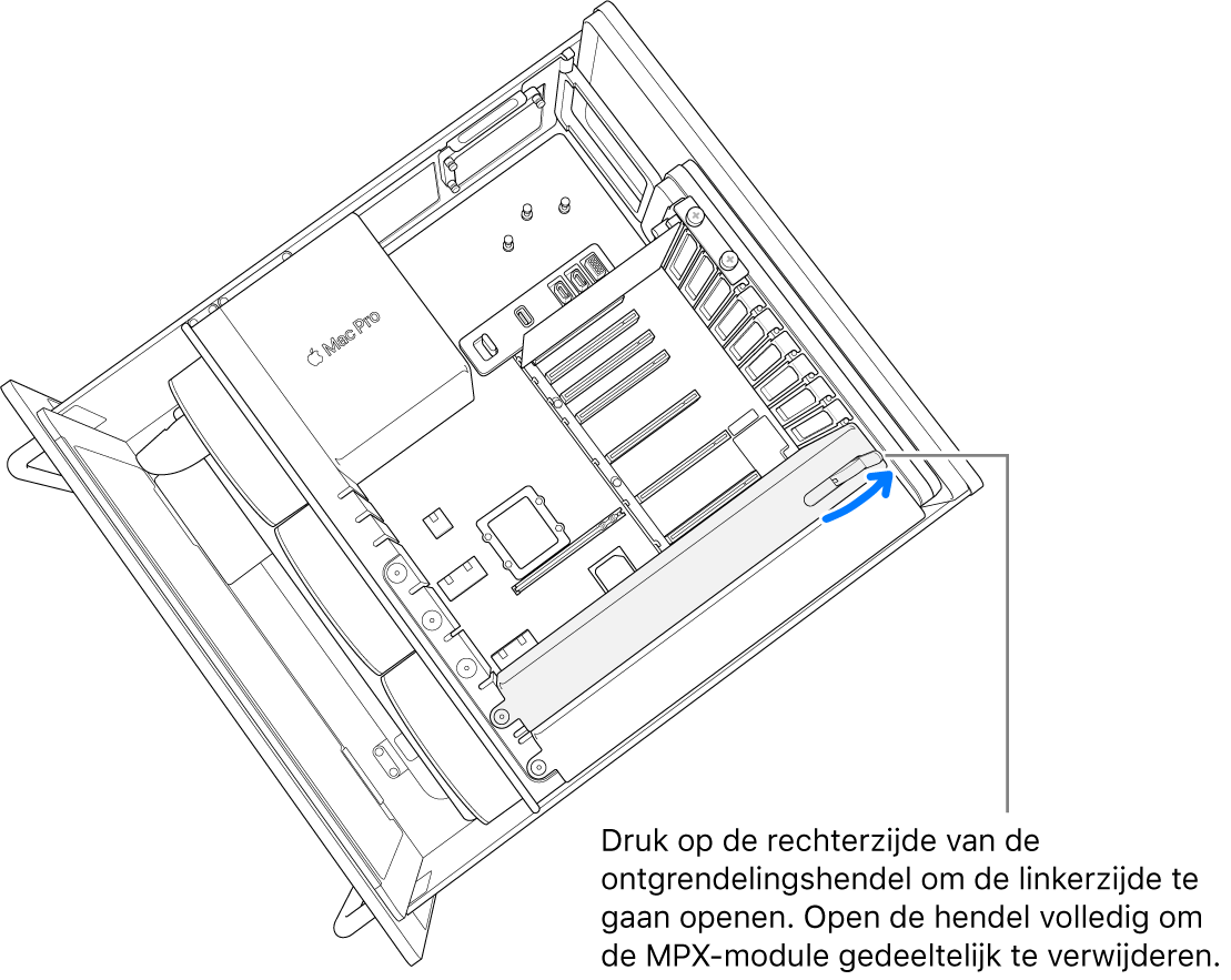 De hendel wordt geopend om de aanwezige module te ontgrendelen.