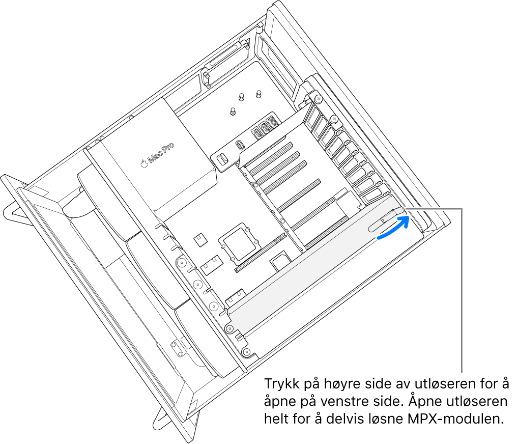 Åpning av spaken for å løse ut den eksisterende modulen.