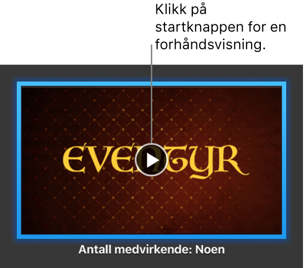 iMovie-skjermen som viser Spill av-knappen.