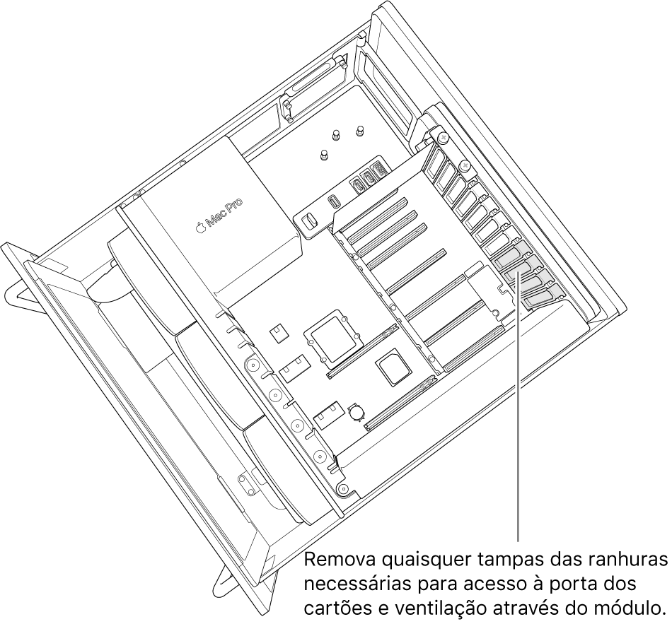 Remova quaisquer tampas das ranhuras necessárias para acesso à porta da placa e ventilação através do módulo.