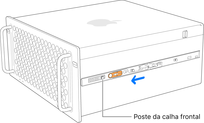 Mac Pro com uma calhada a deslizar para fora para se encaixar.