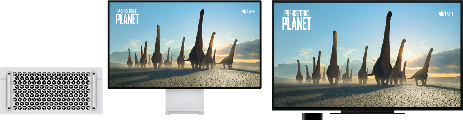 Un Mac Pro având conținutul oglindit pe un televizor HD de mari dimensiuni utilizând un Apple TV.