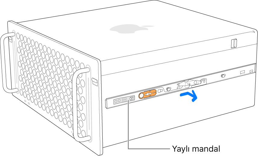 Bir ray Mac Pro’nun yanından ayrılıyor.