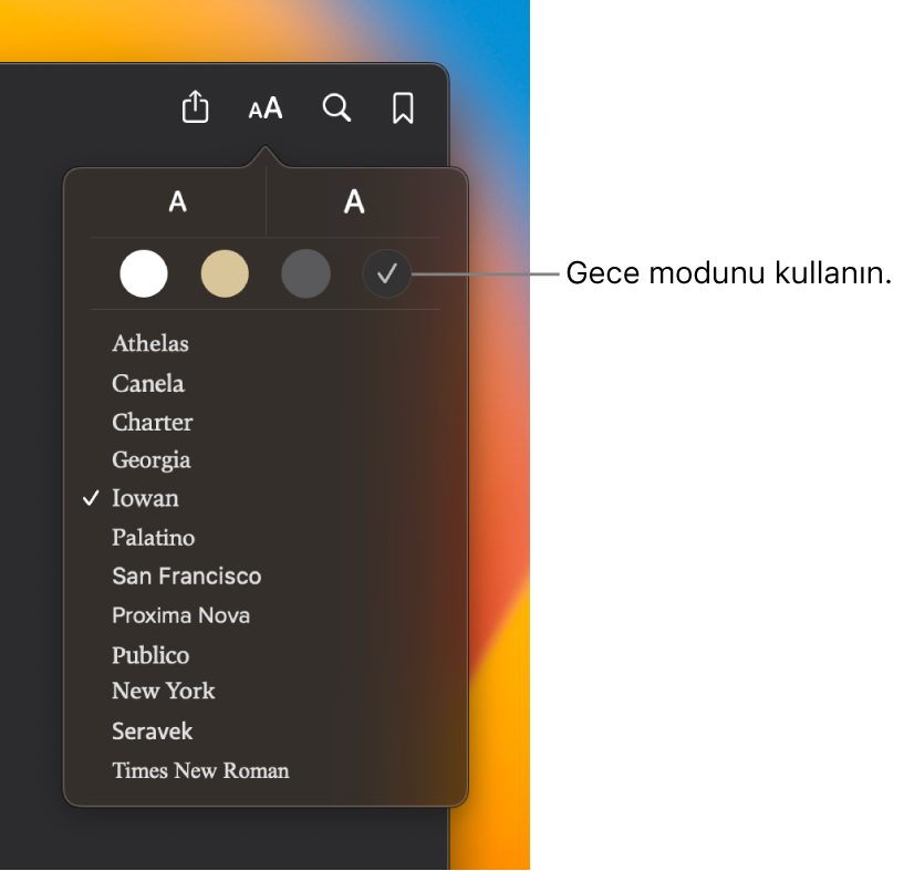 Görünüş menüsünün gösterildiği bir Kitaplar penceresi.