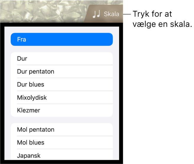Knappen Skala til bas og skalaliste