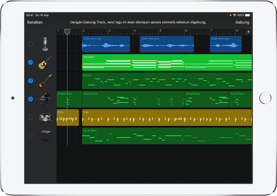 Header track menampilkan lingkaran Gabung Track