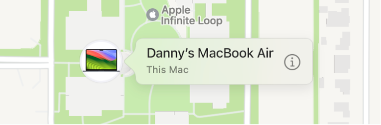 A close-up of the Info icon for Danny’s MacBook Air.