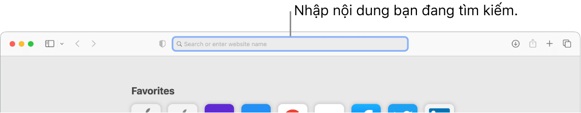 Cửa sổ Safari bị cắt xén với chú thích về trường tìm kiếm ở đầu cửa sổ.