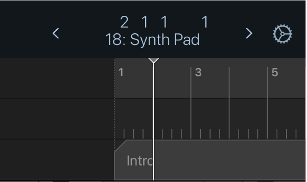 Figure. Ruler and playhead underneath the control bar display.