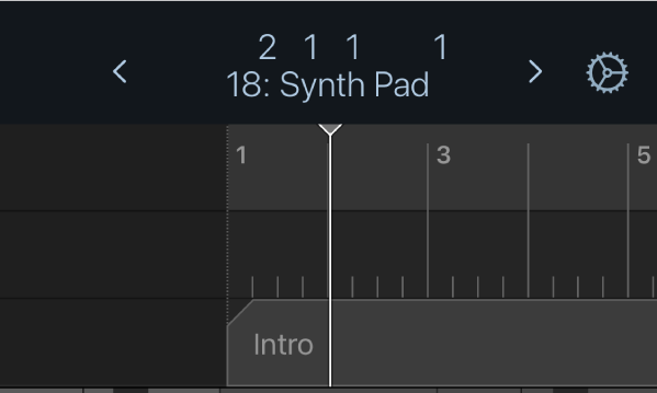 Figure. Ruler and playhead underneath the control bar display.