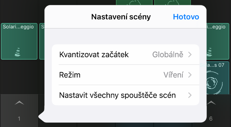 Nabídka nastavení scény