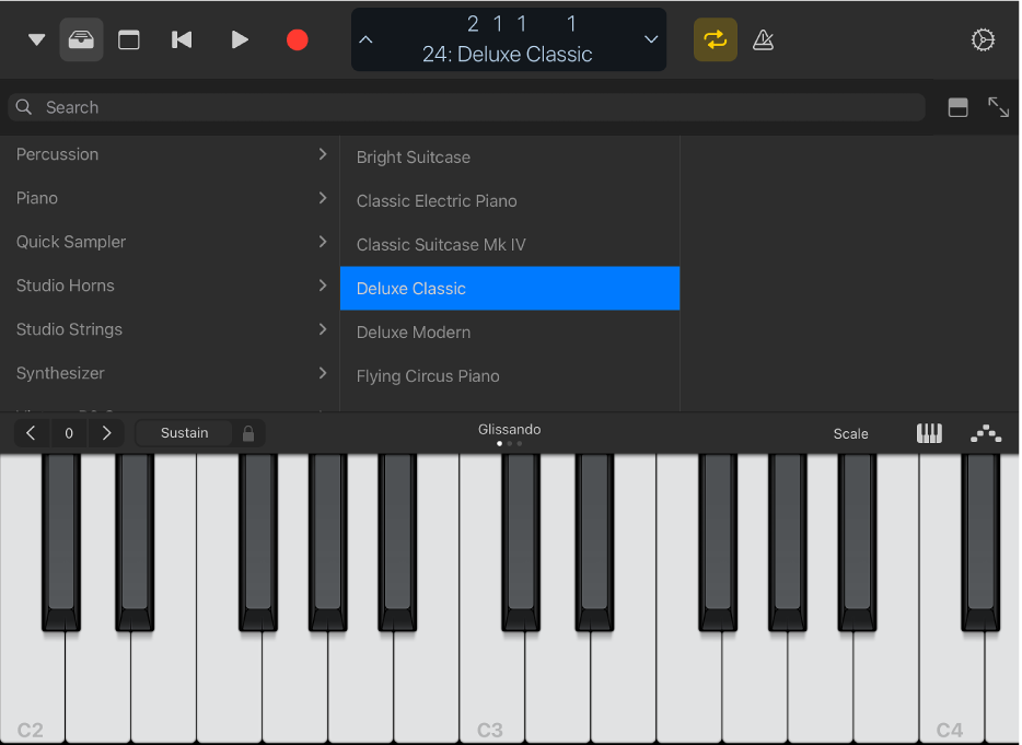 Figure. Half-screen Library above Touch Instrument.