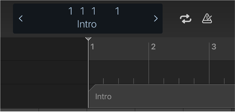 Figure. Ruler, playhead, and marker under the control bar display.