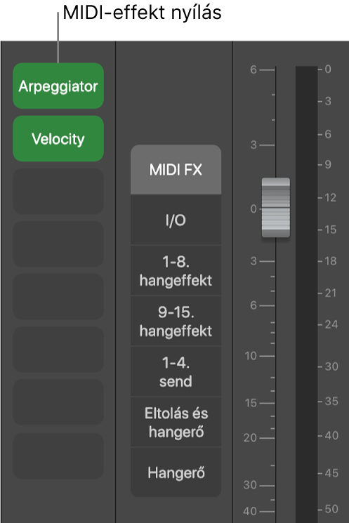 Ábra. MIDI-effekt-foglalatok feliratai.