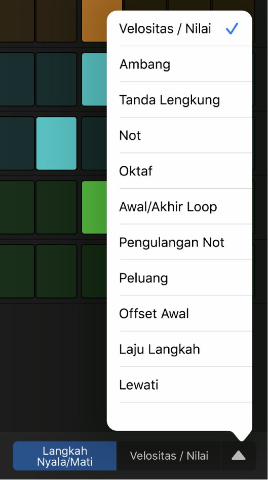 Pemilih Mode Edit dengan menu dibuka, menampilkan mode edit.