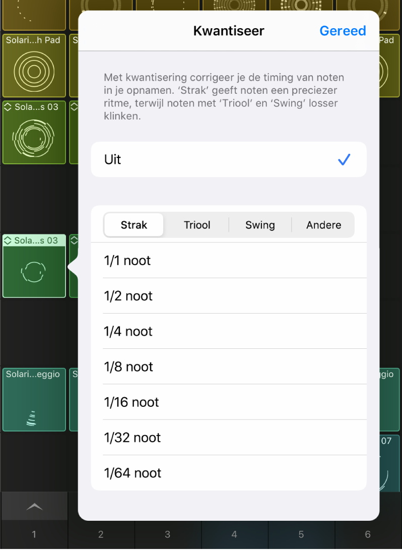 Menu voor kwantiseren van cellen.