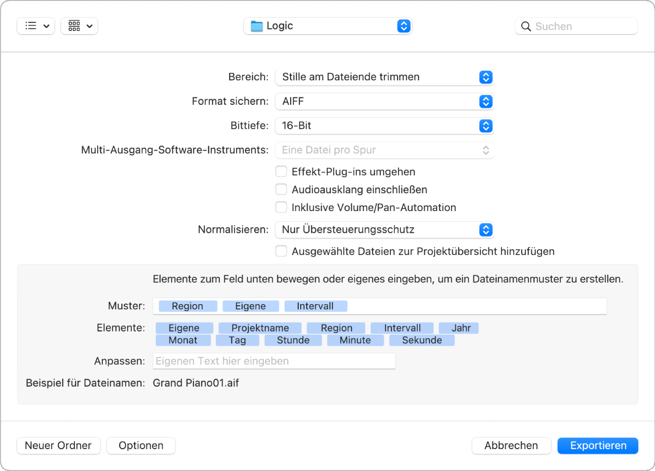 Abbildung. Dialogfenster „Region als Audiodatei“