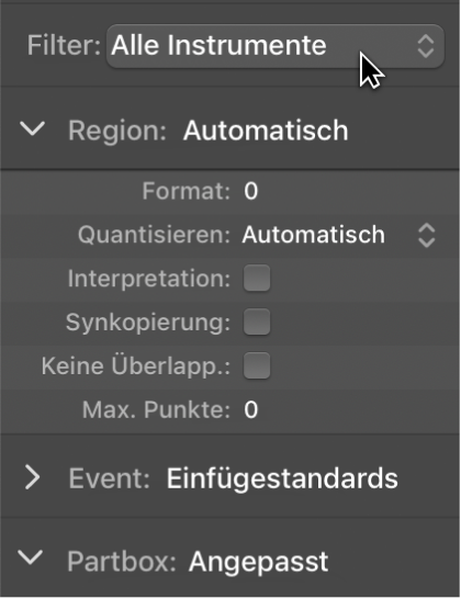 Abbildung. Menü „Notationsset“ im Informationsfenster