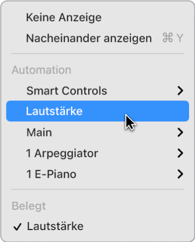 Abbildung. Einblendmenü „Automation/MIDI-Parameter“