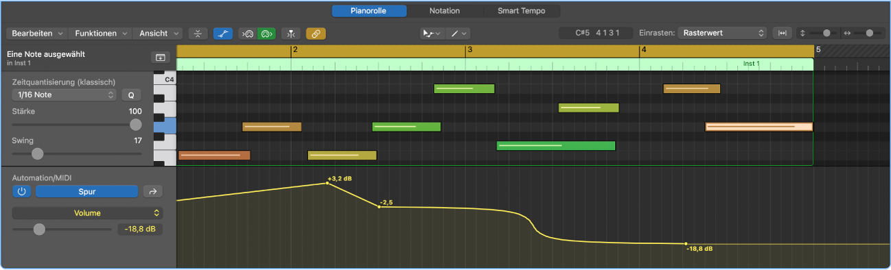 Abbildung. Bereich „Automation/MIDI“ mit Spurautomation