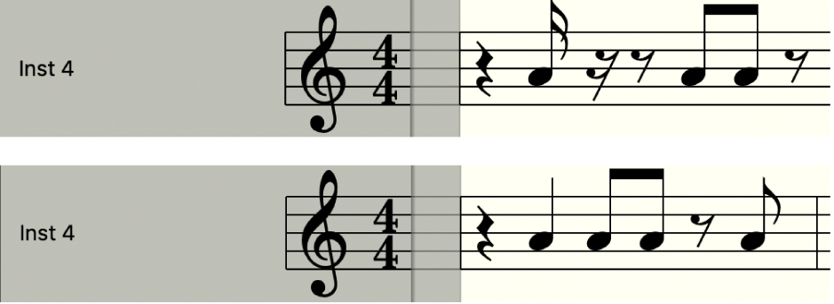 Abbildung. „Interpretation“ im Notationseditor deaktiviert und aktiviert